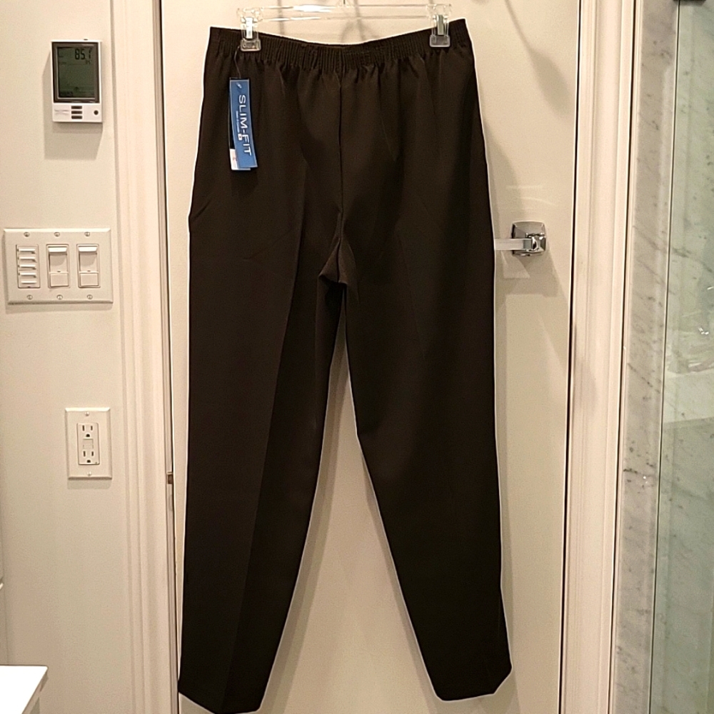 NEW Chocolate Brown Pull-On Pants, Pockets! Straight Leg, Slim Fit, PL - Picture 9 of 12